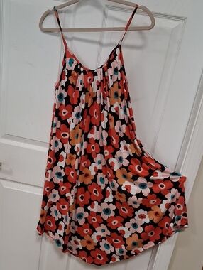 ADORA Black Floral Midi Dress with Red, Pink, Mustard & Teal Accents